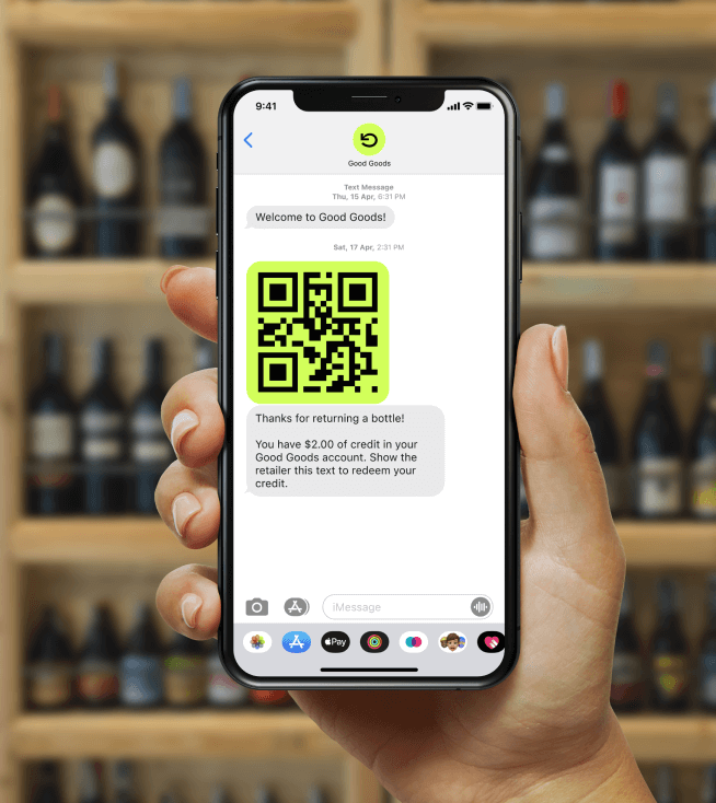redeem your credit from phone from back of reusable wine bottle